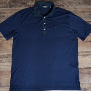 Polo Golf by Ralph Lauren Polo Size XL in Deep Navy Blue and Green Plaid Modal